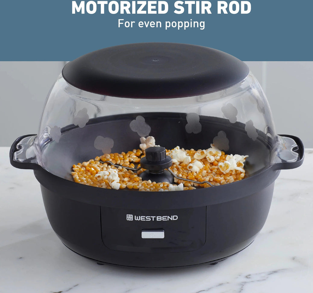 West Bend - 6 QT Black Stir-Crazy Oil Popcorn Popper Machine - PCWBSCBK13