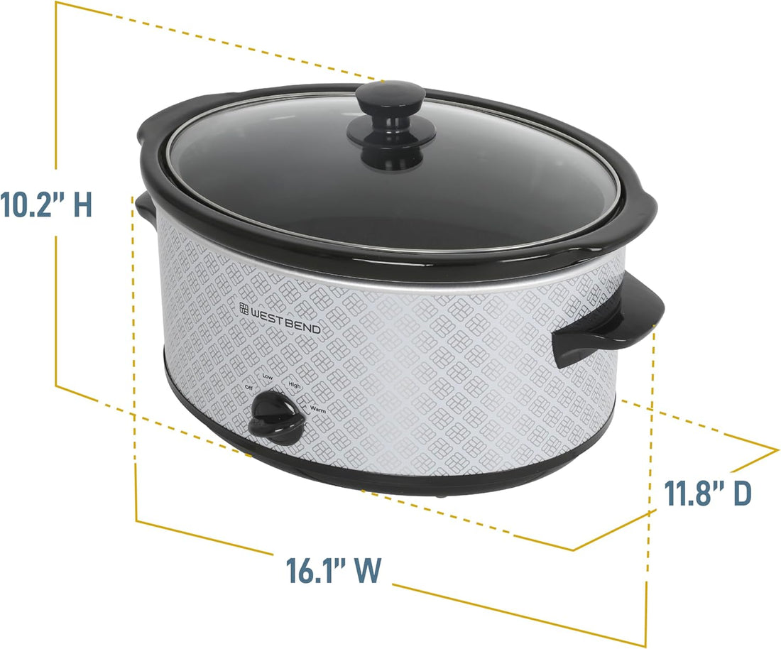 West Bend - 6 QT Ceramic Silver Manual Slow Cooker - SCWB6QPTSV13