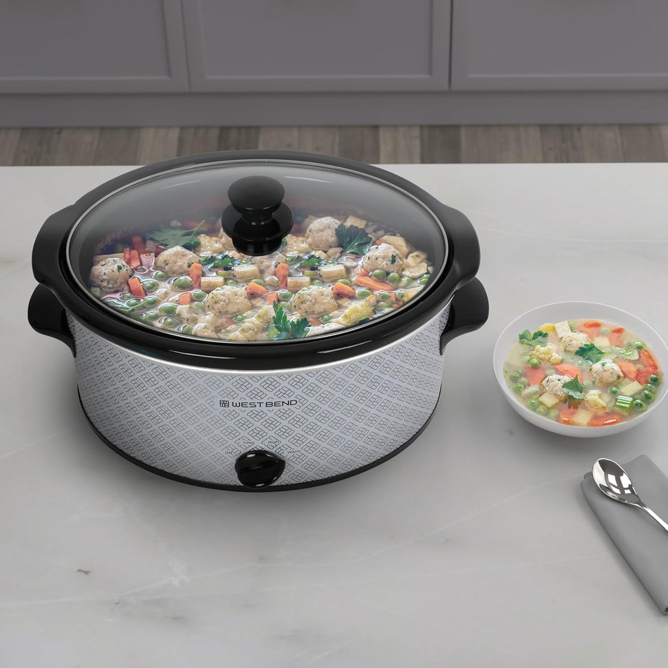 West Bend - 6 QT Ceramic Silver Manual Slow Cooker - SCWB6QPTSV13