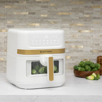 West Bend - 7 QT White & Gold Air Fryer with 13 One-Touch Presets & Easy-View Window - AFWB7QWG13