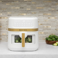 West Bend - 7 QT White & Gold Air Fryer with 13 One-Touch Presets & Easy-View Window - AFWB7QWG13