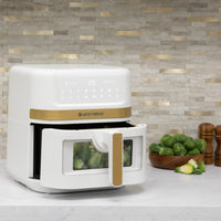 West Bend - 7 QT White & Gold Air Fryer with 13 One-Touch Presets & Easy-View Window - AFWB7QWG13