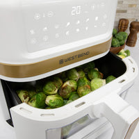 West Bend - 7 QT White & Gold Air Fryer with 13 One-Touch Presets & Easy-View Window - AFWB7QWG13