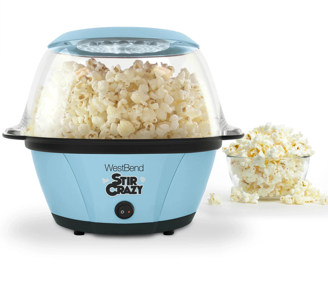 West Bend - 850W, 6 QT Blue West Bend Stir Crazy Oil Popcorn Machine with Serving Bowl - PC8270BL13