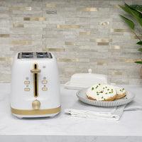 West Bend - Timeless 2-Slice White & Gold Toaster - TTWB2SWG13