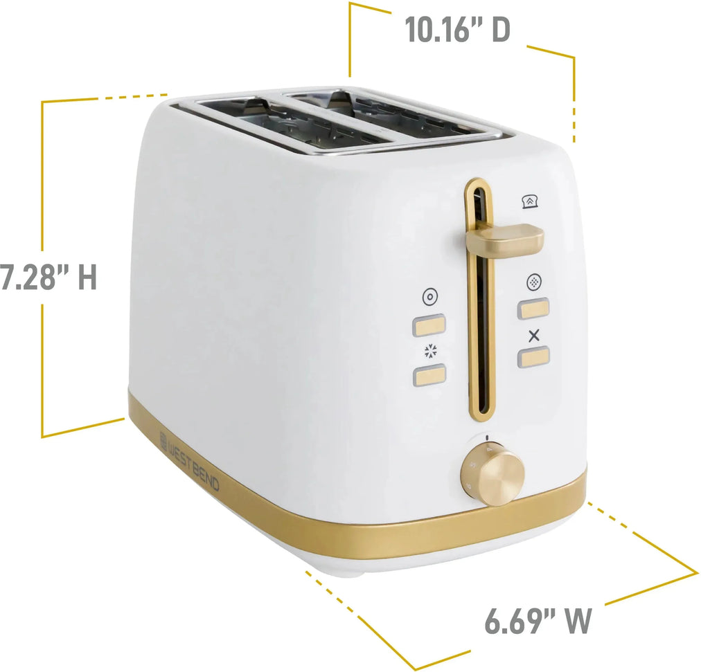 West Bend - Timeless 2-Slice White & Gold Toaster - TTWB2SWG13