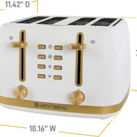 West Bend - Timeless 4-Slice White & Gold Toaster - TTWB4SWG13