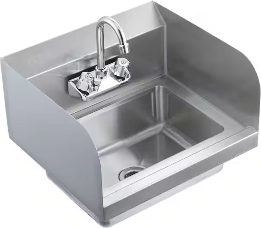 Winholt - 14" x 10" x 5" Stainless Steel 1-Tub Hand Sink with Faucet and Side Splash - WS-HS-1410FV (Non-Cancelable Item, ETA 2-4 Weeks, SPECIAL ORDER)