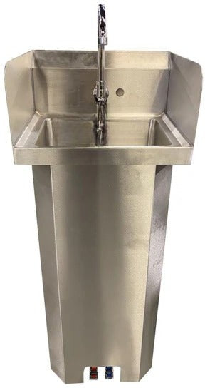 Winholt - 14" x 10" x 5" Stainless Steel Hot & Cold Foot Pedestal Sink with 9" Side Splashe - WHPS1410EW-2SS-TG (Non-Cancelable Item, ETA 2-4 Weeks, SPECIAL ORDER)