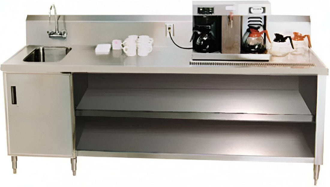 Winholt - 14" x 16" x 12" Stainless Steel Left Side Built-in Sink Beverage Counter with Arine Edge Across Front & Side - STCT-BC-3060-L (Non-Cancelable Item, ETA 2-4 Weeks, SPECIAL ORDER)