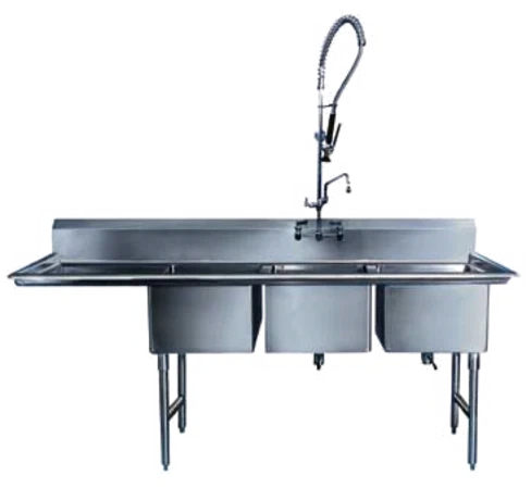 Winholt - 18" x 18" Stainless Steel Three Compartment Sink with 18" Left Drainboard - WS3T1818LD18 (Non-Cancelable Item, ETA 2-4 Weeks, SPECIAL ORDER)