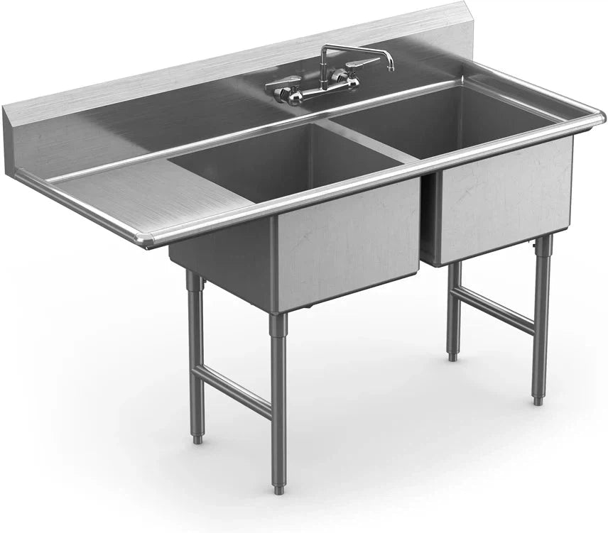 Winholt - 18" x 18" Stainless Steel Two Compartment Sink with 18" Left Drainboard - WS2T1818LD18 (Non-Cancelable Item, ETA 2-4 Weeks, SPECIAL ORDER)