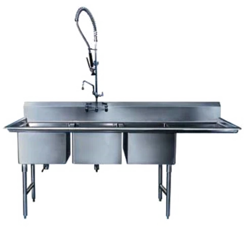 Winholt - 18" x 24" Stainless Steel Three Compartment Sink 18" Right Drainboard - WS3T1824RD18 (Non-Cancelable Item, ETA 2-4 Weeks, SPECIAL ORDER)