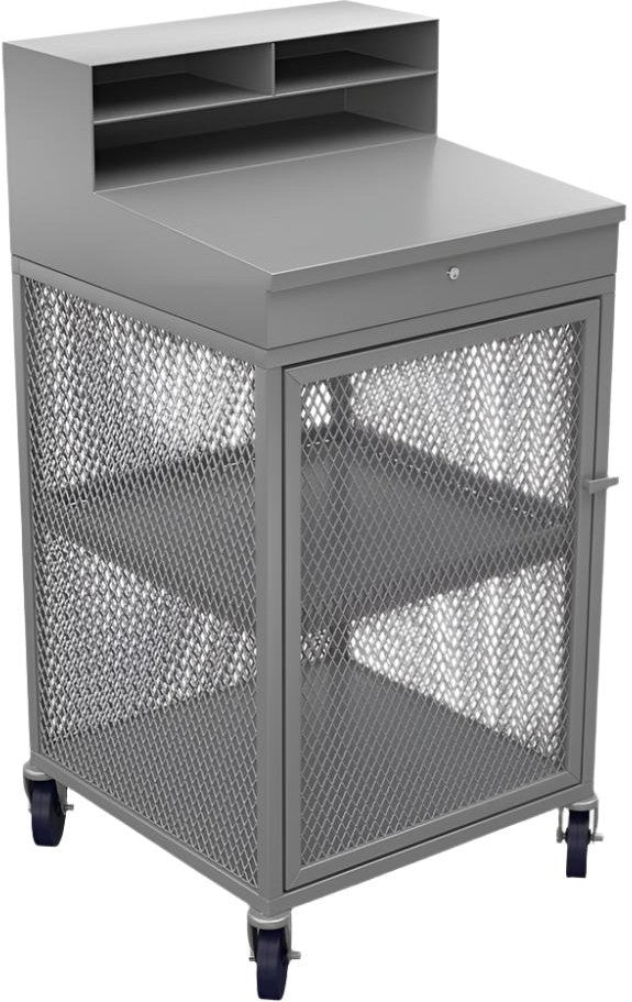 Winholt - 22" Gray Enclosed Mesh Sides Steel Receiving Shop Desk With 2 Locking Casters, Hasp - OTE-2224-HSP (Non-Cancelable Item, ETA 2-4 Weeks, SPECIAL ORDER)