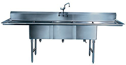 Winholt - 24" x 24" Stainless Steel Three Compartment Sink with 2-24" Drainboard - WS3T24242D24 (Non-Cancelable Item, ETA 2-4 Weeks, SPECIAL ORDER)