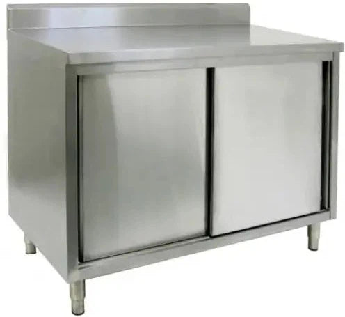 Winholt - 24" x 48" Stainless Steel Boxed Backsplash with 45° Return, (2) Sliding Doors with Mid-Shelf Storage Cabinet - STCT-BBD2448-MS (Non-Cancelable Item, ETA 2-4 Weeks, SPECIAL ORDER)