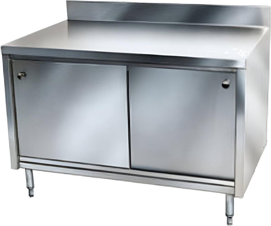 Winholt - 24" x 72" Sainless Steel Boxed Backsplash with 45° Return, (2) Sliding Doors with Mid-Shelf Storage Cabinet - STCT-BBD2472-MS (Non-Cancelable Item, ETA 2-4 Weeks, SPECIAL ORDER)
