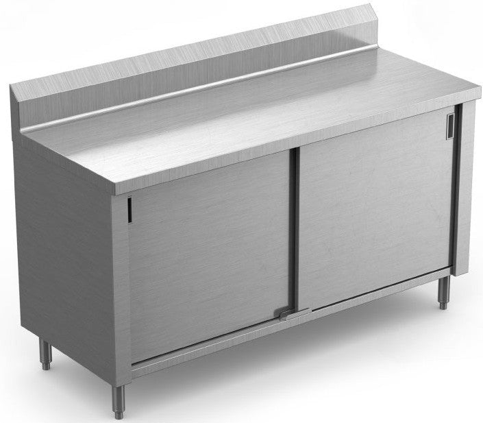Winholt - 30" x 72" Enclosed Base Table with 5" High Boxed Backsplash, Hinged Doors, and Mid Shelf - STCT-BBHD3072-MS (Non-Cancelable Item, ETA 2-4 Weeks, SPECIAL ORDER)