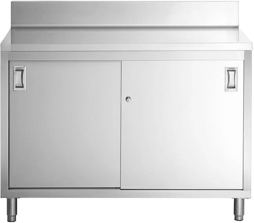 Winholt - 30" x 72" Stainless Steel Boxed Backsplash with 45° Return, (2) Sliding Doors with Mid-Shelf Storage Cabinet- STCT-BB6D3072-MS (Non-Cancelable Item, ETA 2-4 Weeks, SPECIAL ORDER)