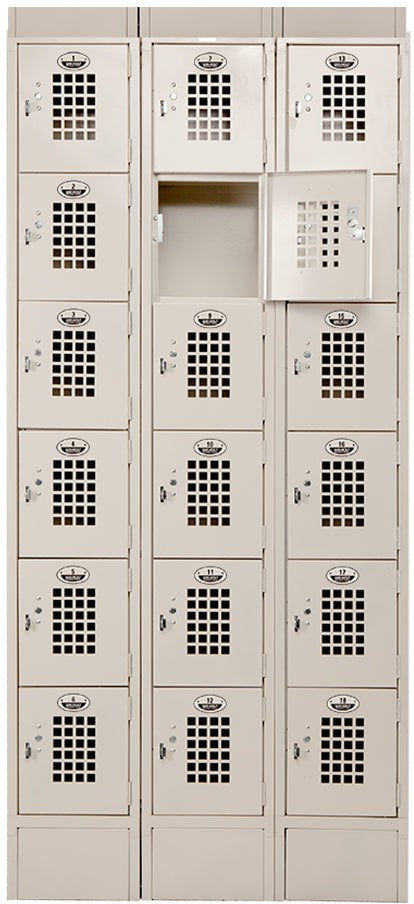 Winholt - 36" x 12" Three Column Eighteen Door Locker with Perforated Door - WL-618-ST-EB (Non-Cancelable Item, ETA 2-4 Weeks, SPECIAL ORDER)