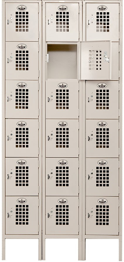 Winholt - 36" x 15" Three Column Eighteen Door Locker with Perforated Door - WL-618-15 (Non-Cancelable Item, ETA 2-4 Weeks, SPECIAL ORDER)