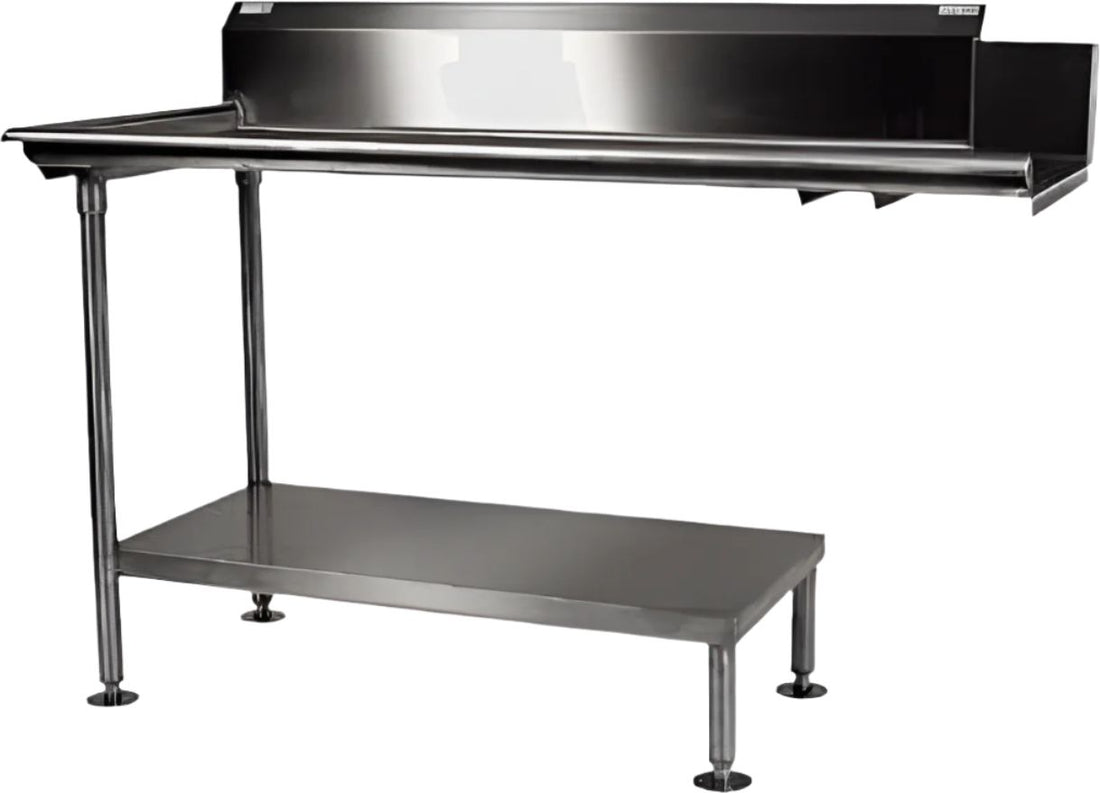 Winholt - 48" Clean Stainless Steel Straight Dish Table with Right Table, 9" Backsplash, and Steel Legs - CDT-14-S-48L (Non-Cancelable Item, ETA 2-4 Weeks, SPECIAL ORDER)