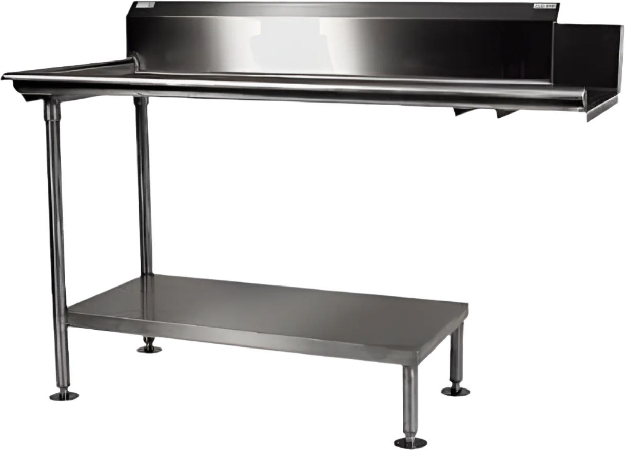 Winholt - 48" Clean Stainless Steel Straight Dish Table with Right Table, 9" Backsplash, and Steel Legs - CDT-14-S-48L (Non-Cancelable Item, ETA 2-4 Weeks, SPECIAL ORDER)