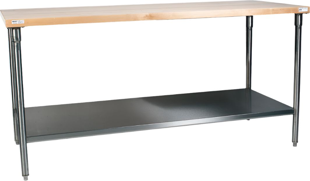 Winholt - 60" x 120" Stainless Steel Maple Wood Top Table With Undershelves, and Mobile Unit with Casters - WTSS60120-MLC (Non-Cancelable Item, ETA 2-4 Weeks, SPECIAL ORDER)