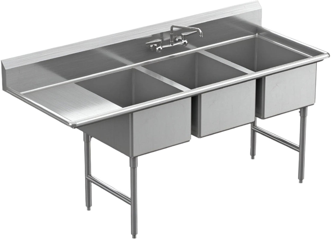 Winholt - 78.5" X 29.5" 3 Compartment With 1 Left Drainboards 16 Gauge Stainless Steel Sink - WS3T1824LD18-SS (Non-Cancelable Item, ETA 2-4 Weeks, SPECIAL ORDER)