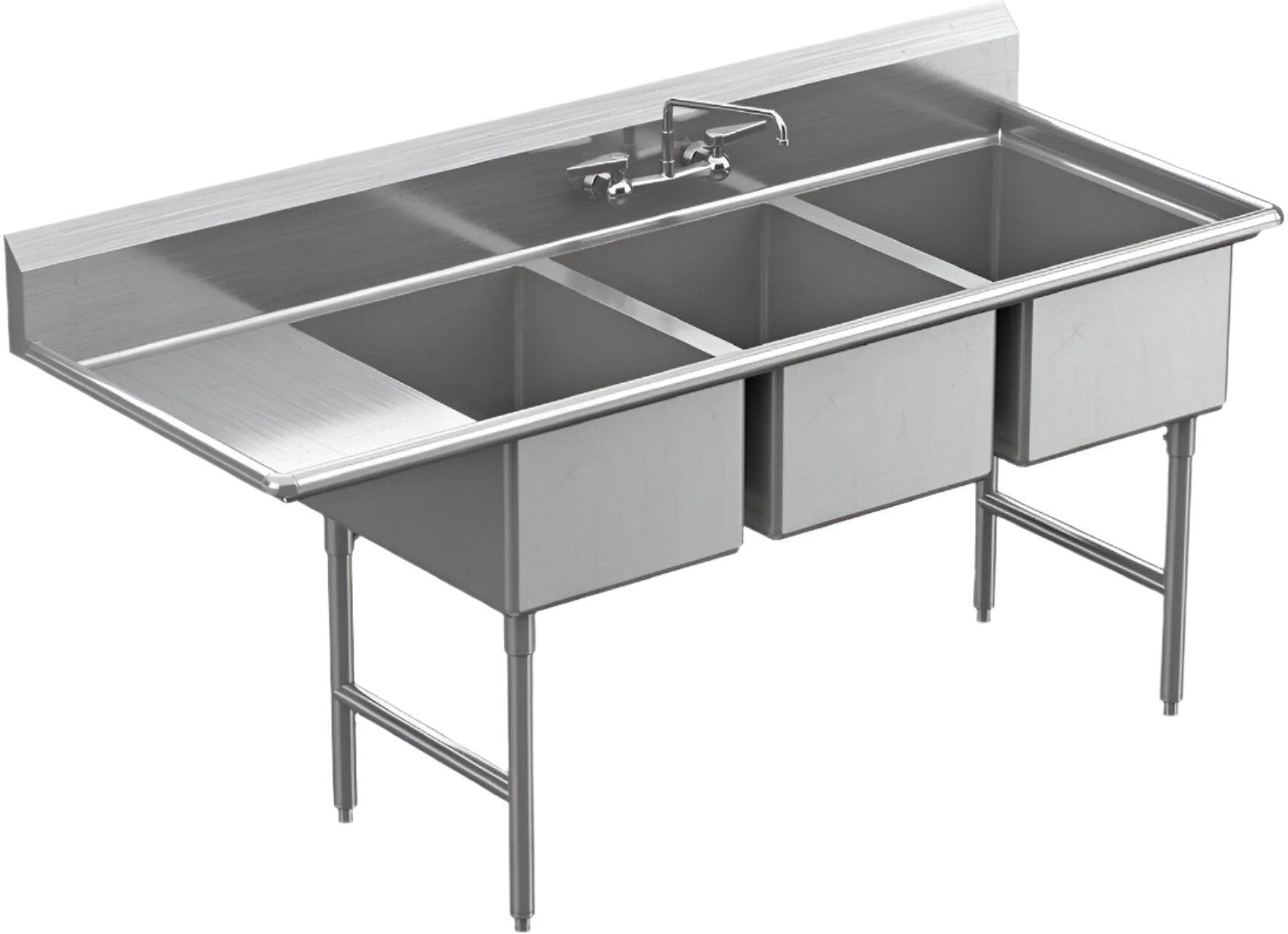 Winholt - 78.5" X 29.5" 3 Compartment With 1 Left Drainboards 16 Gauge Stainless Steel Sink - WS3T1824LD18-SS (Non-Cancelable Item, ETA 2-4 Weeks, SPECIAL ORDER)