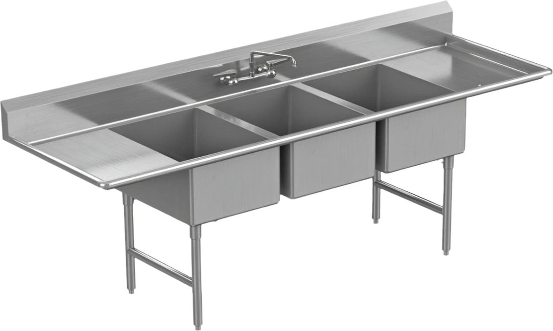 Winholt - 88" X 23.5" 3 Compartment With 2 Drainboards 16 Gauge Stainless Steel Sink - WS3T16182D18-SS (Non-Cancelable Item, ETA 2-4 Weeks, SPECIAL ORDER)