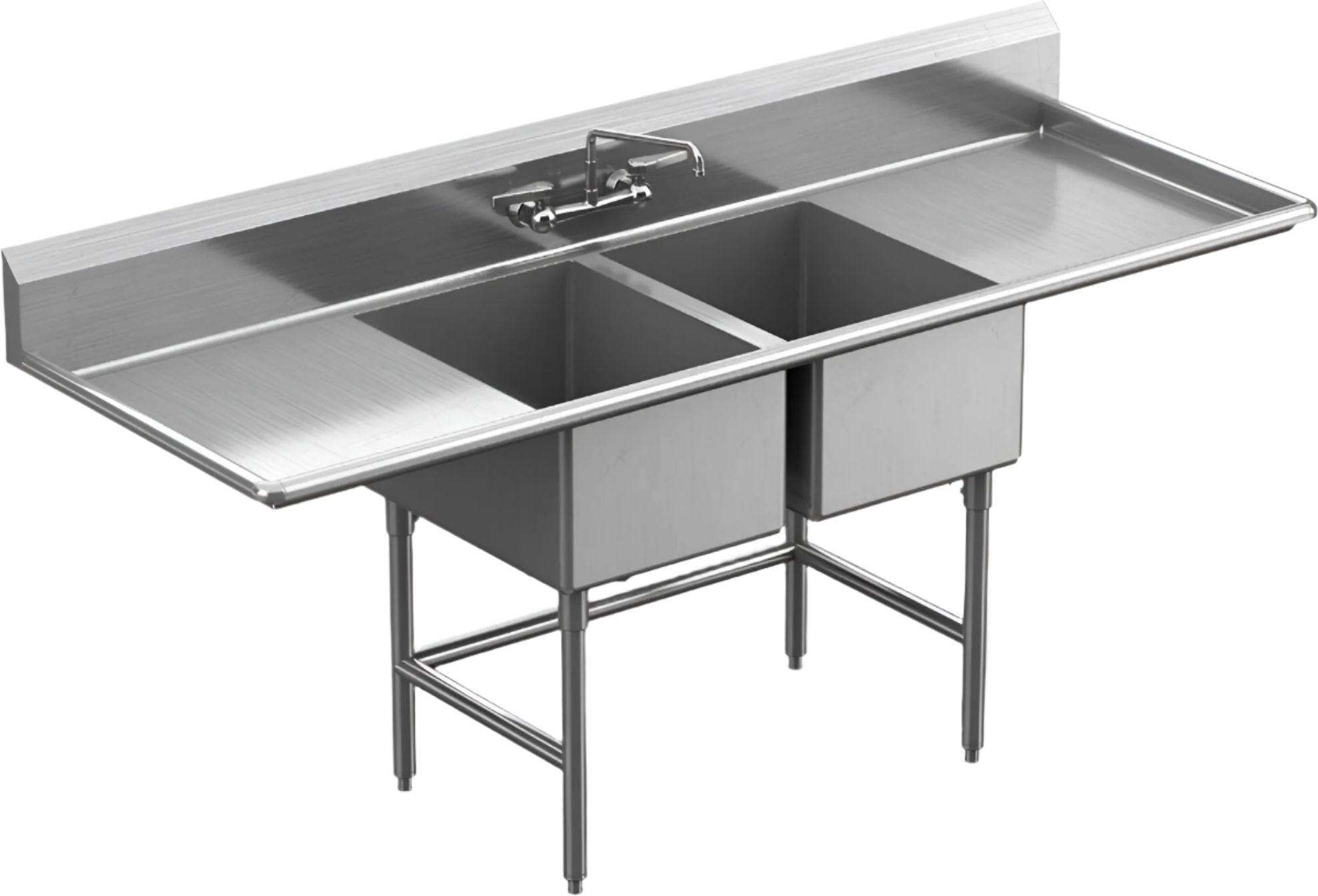 Winholt - 98" X 29.5" 2 Compartment With 2 Drainboards 14 Gauge Stainless Steel Sink - WS2T24242D24-14DP-14GA (Non-Cancelable Item, ETA 2-4 Weeks, SPECIAL ORDER)