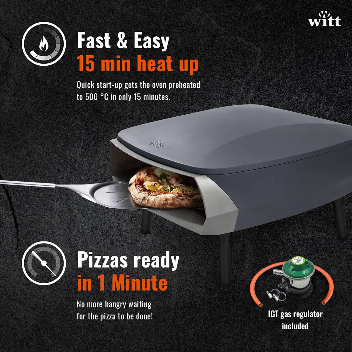 Witt - ETNA ROTANTE 2-Burner Black Pizza Oven - WI80650063