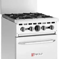 Wolf - 142,000 BTU Liquid Propane 24" Manual Range with 4 Burners and Compact Oven - WX24-4BP