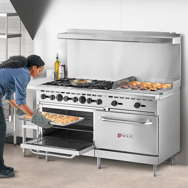 Wolf - 258,000 BTU Liquid Propane 60" Manual Range with 6 Burners, 24" Right Side Griddle, and 2 Standard Ovens - WX60F-6B24GP
