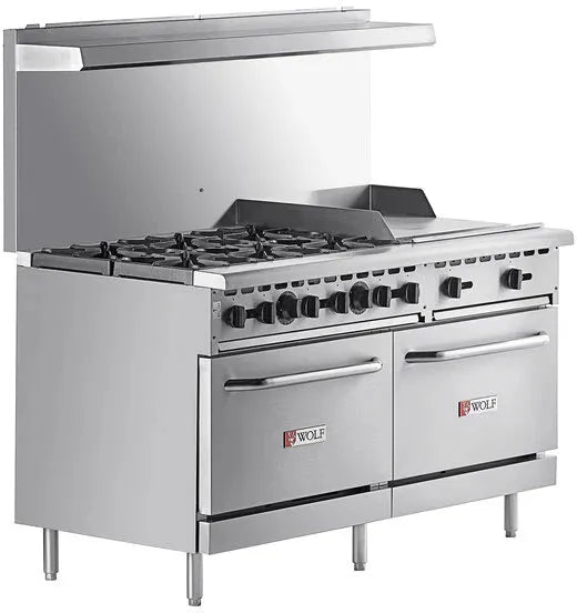Wolf - 258,000 BTU Liquid Propane 60" Manual Range with 6 Burners, 24" Right Side Griddle, and 2 Standard Ovens - WX60F-6B24GP