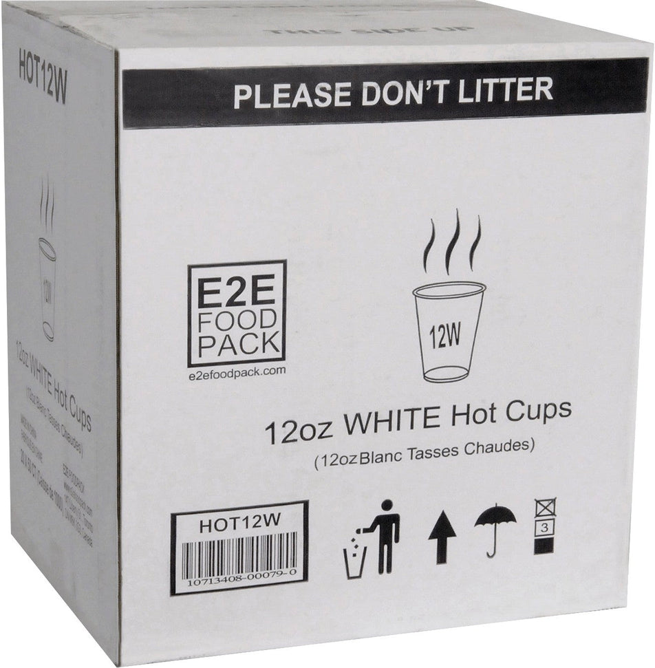 YesEco - 12 Oz White Paper Coffee Hot Cup, 1000/Cs - HOT12W