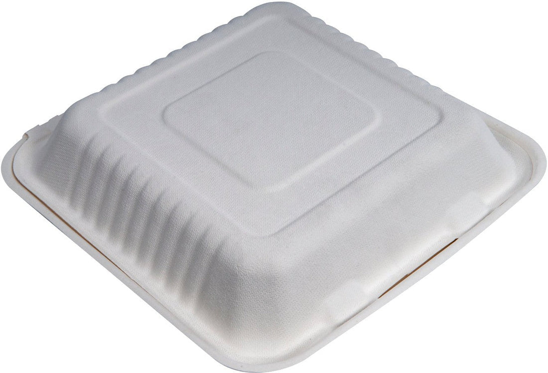 YesEco - 9" Bagasse Food Clam Hinged Container, 200/Cs - BAG-9-200CLN