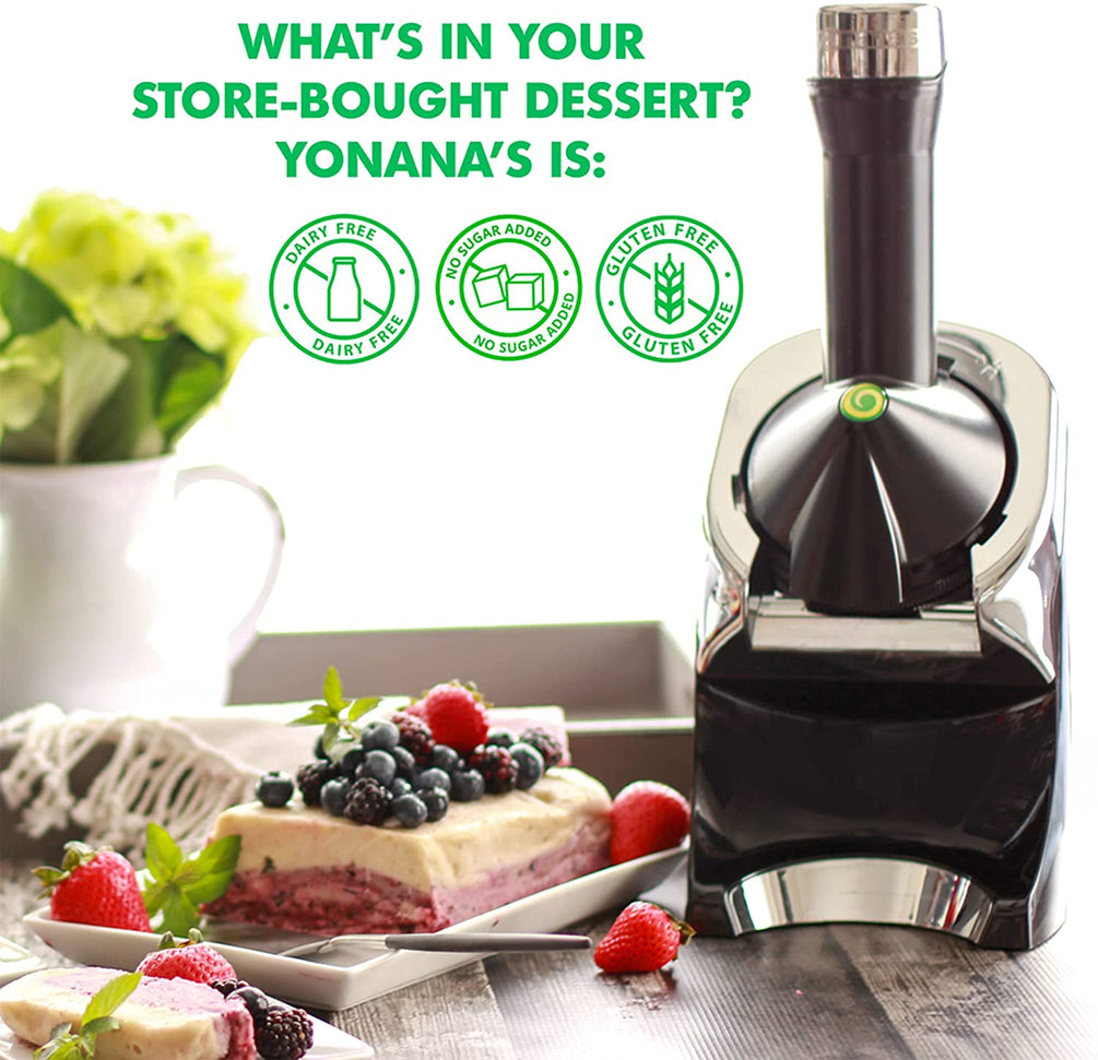 Yonanas - 200 Watts Black Deluxe Vegan Frozen Soft-Serve Dessert Maker with Premium Chrome Design - IC0988BK13