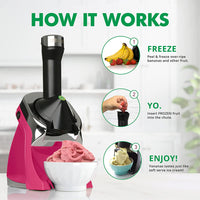 Yonanas - 200 Watts Hot Pink Deluxe Vegan Frozen Soft-Serve Dessert Maker with Premium Chrome Design - IC0988HP13 - DISCONTINUED