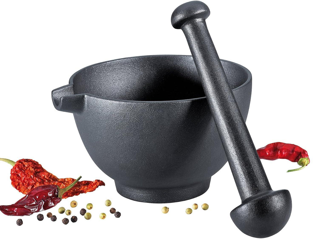 Zassenhaus - 5.5" Black Extra Large Cast Iron Mortar & Pestle with Pour Spout - M076066