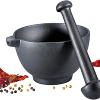 Zassenhaus - 5.5" Black Extra Large Cast Iron Mortar & Pestle with Pour Spout - M076066