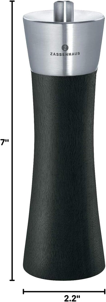 Zassenhaus - Augsburg 7" Black/Silver Wood, Stainless-Steel Pepper Grinder Mill - M025064