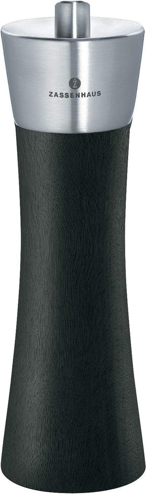 Zassenhaus - Augsburg 7" Black/Silver Wood, Stainless-Steel Pepper Grinder Mill - M025064