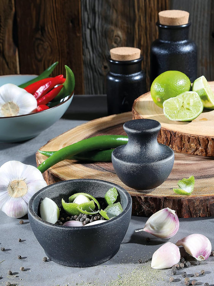 Zassenhaus - Manu 4" x 3" Black Cast Iron Mortar & Pestle - M076127