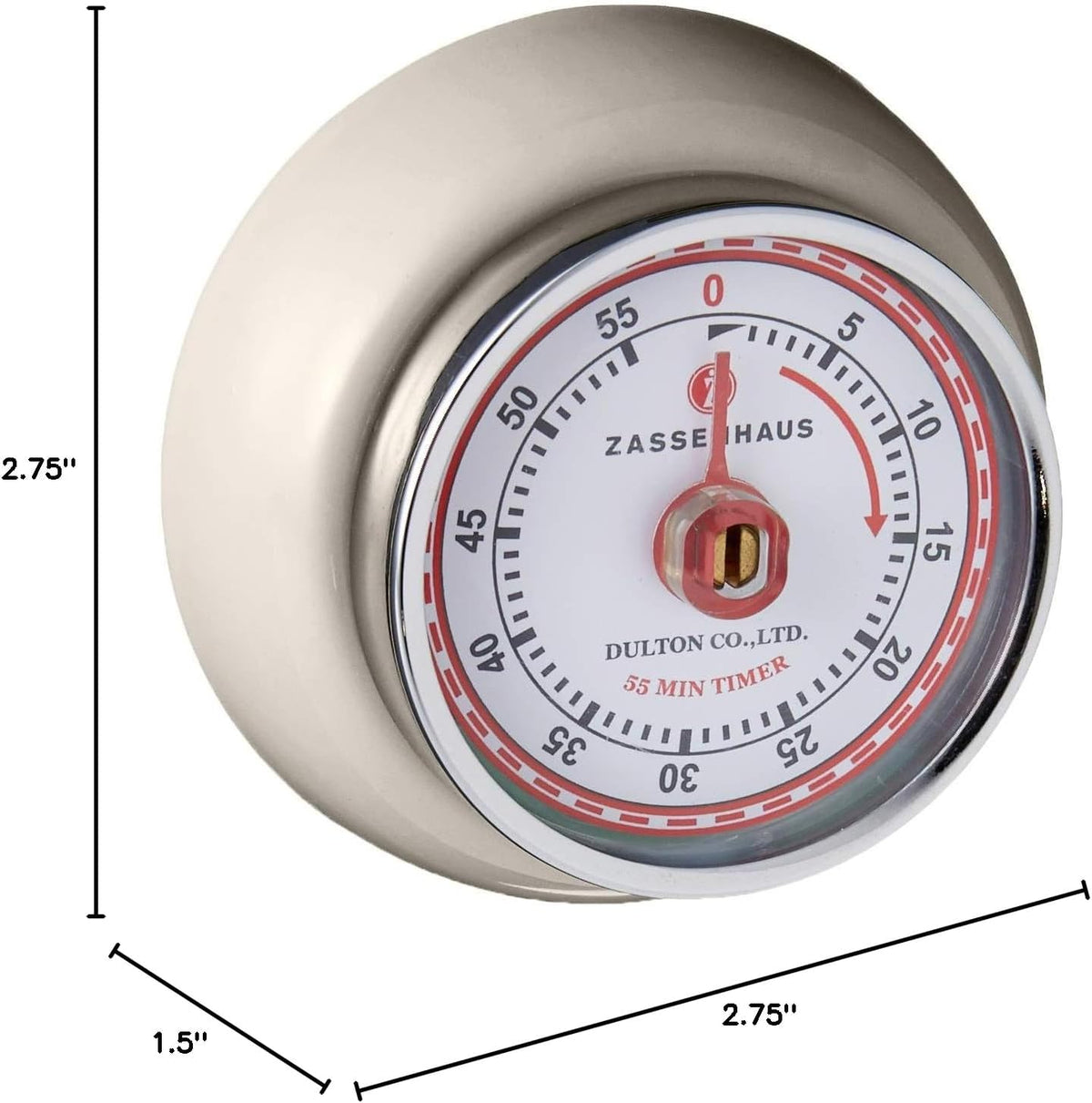 Zassenhaus - Retro 2.75" Cream Magnetic 60 Minute Kitchen Timer - M072334