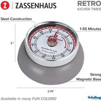 Zassenhaus - Retro 2.75" Gray Magnetic 60 Minute Kitchen Timer - M071795