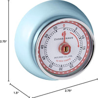 Zassenhaus - Retro 2.75" Light Blue Magnetic 60 Minute Kitchen Timer - M072358