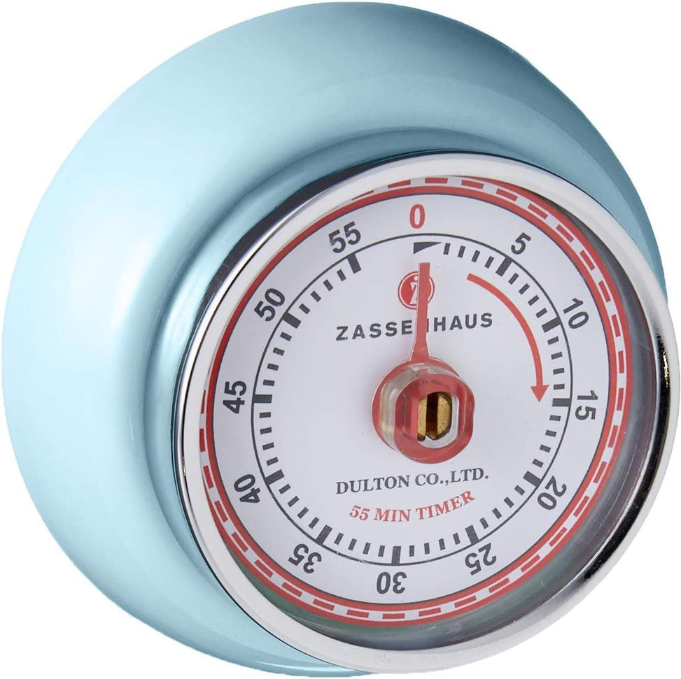 Zassenhaus - Retro 2.75" Light Blue Magnetic 60 Minute Kitchen Timer - M072358