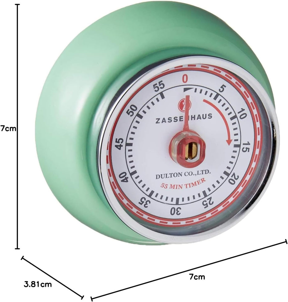 Zassenhaus - Retro 2.75" Mint Green Magnetic 60 Minute Kitchen Timer - M072365